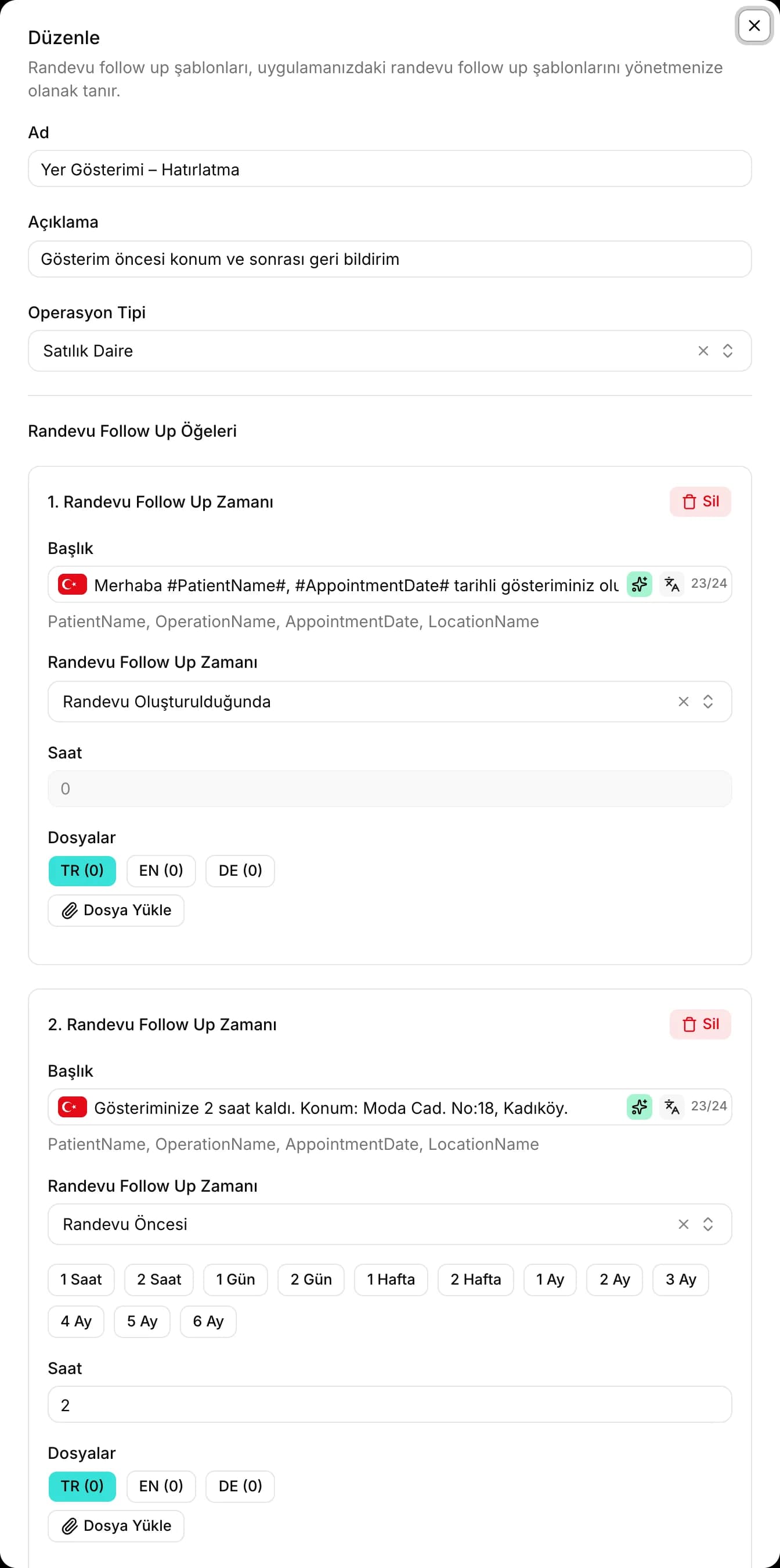 Takip mesajları kendiliğinden gider